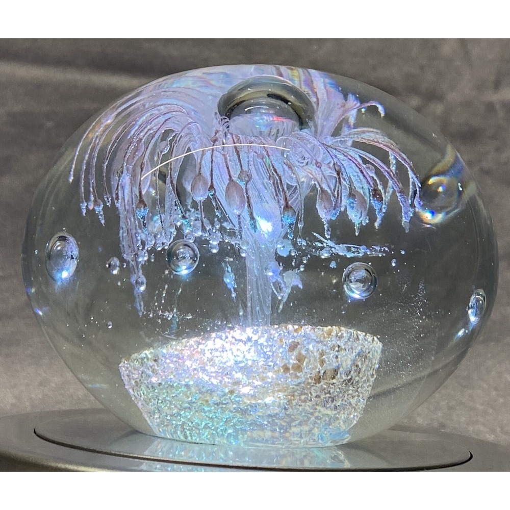 Hand-Blown Art Glass Pink & Gold Abstract Flower, fireworks, Heavy Paperweight